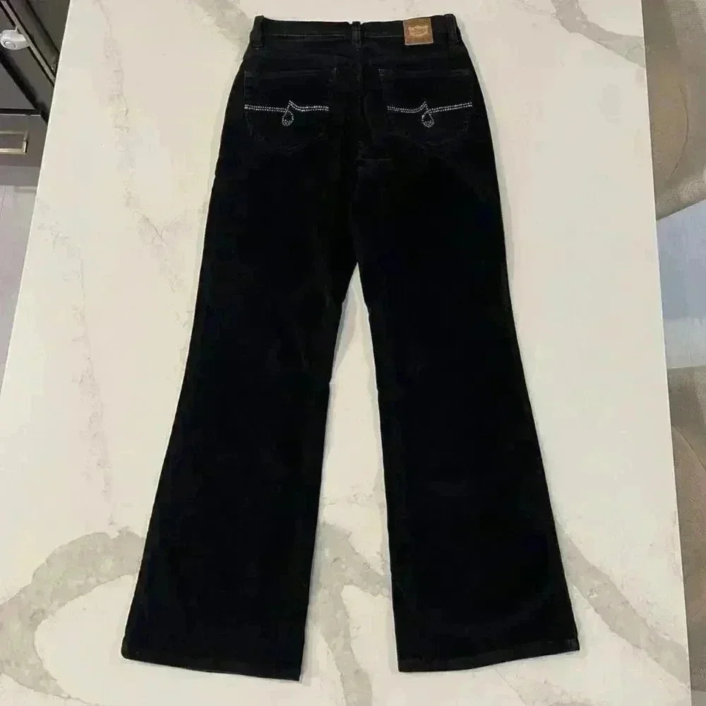 JAG Low Rise Boot Cut Corduroy Jeans Women's Size 4 Black Stretch Sequins Detail